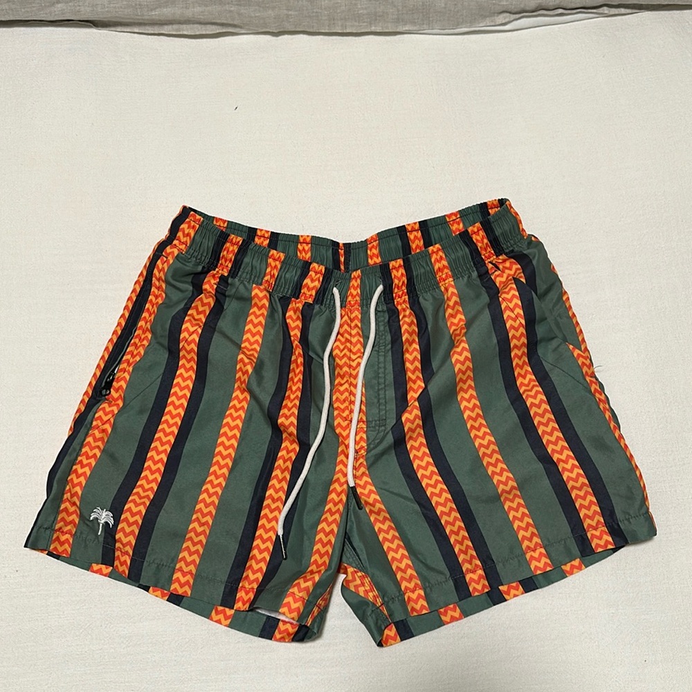 OAS Orange and Green Swim Trunks with Elastic Waistband